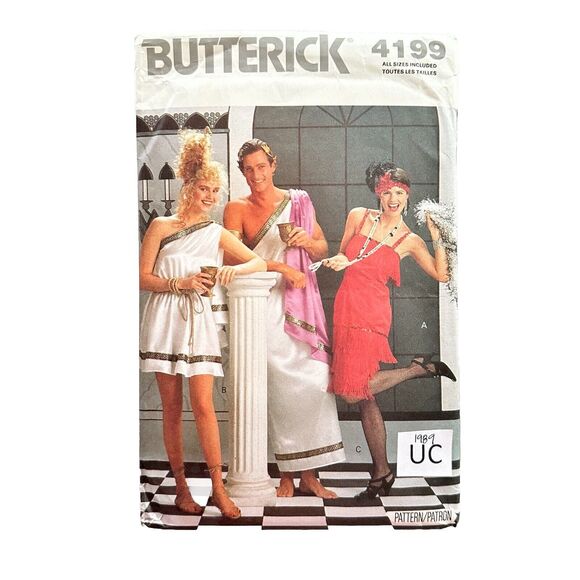 Vtg 80 Butterick 4199 Toga Flapper Costume Sewing Pattern S-L UNCUT - Picture 1 of 3